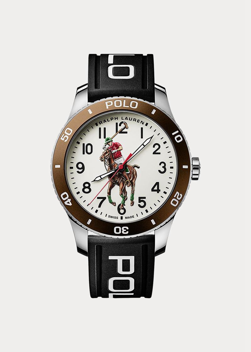 Zegarek Polo Ralph Lauren Męska Białe Polo Watch Brown Bezel White Dial 184675-NFD